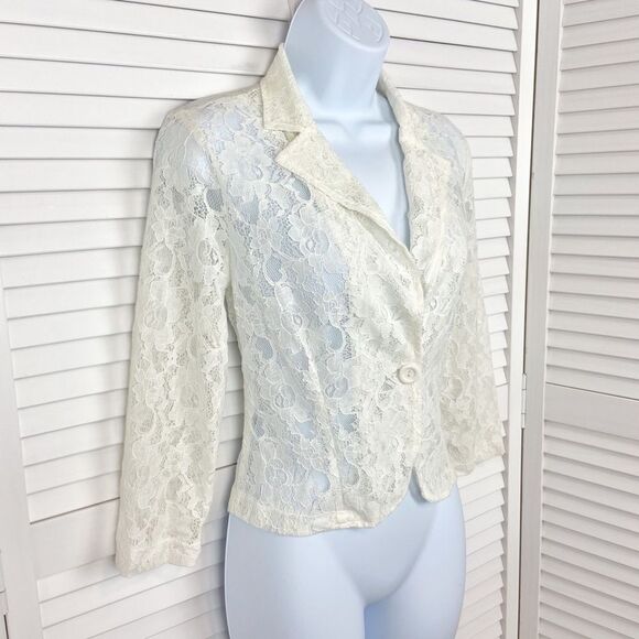 dina be Sheer Lace 3/4 Sleeve Blazer Size Small - Picture 3 of 9